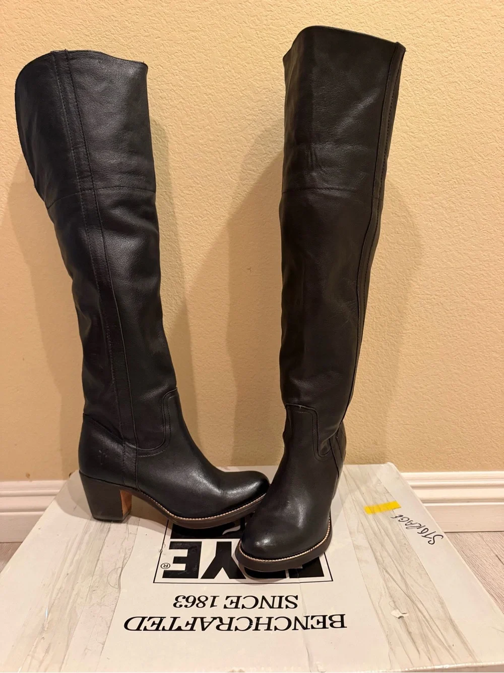 New w/Orig Box Frye “Jane” Over The Knee Cuff Black Leather Boots #77935  Size 7